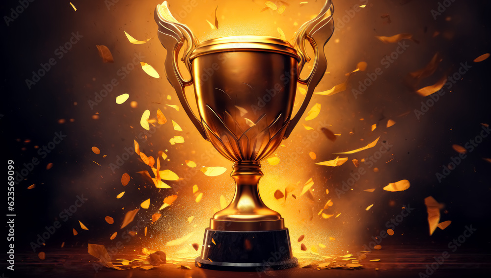 Gold trophy template in the style of graphic design poster, winner cup