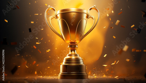 Gold trophy template in the style of graphic design poster, winner cup.
