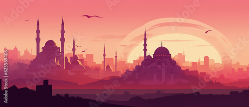 Turkey Landmarks Skyline Silhouette Style, Colorful, Cityscape, Travel and Tourist Attraction - Generative AI