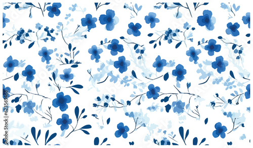 Blue flower Blue leaves seamless pattern with green leaves   for digital printing