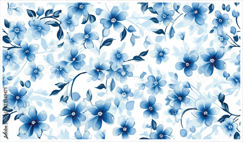 Blue flower Blue leaves seamless pattern with green leaves for digital printing