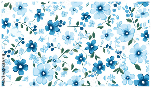 Blue flower with green leaves seamless pattern with green leaves   for digital printing