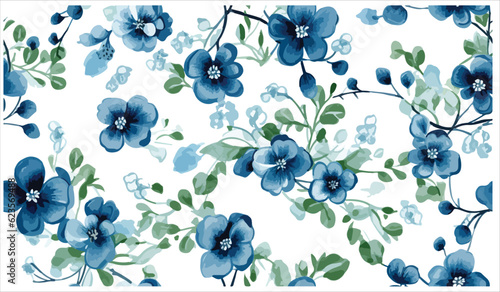 Blue flower with green leaves seamless pattern with green leaves   for digital printing