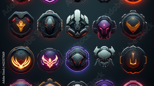 Obraz na płótnie Dark gaming icon set, 3d illustration