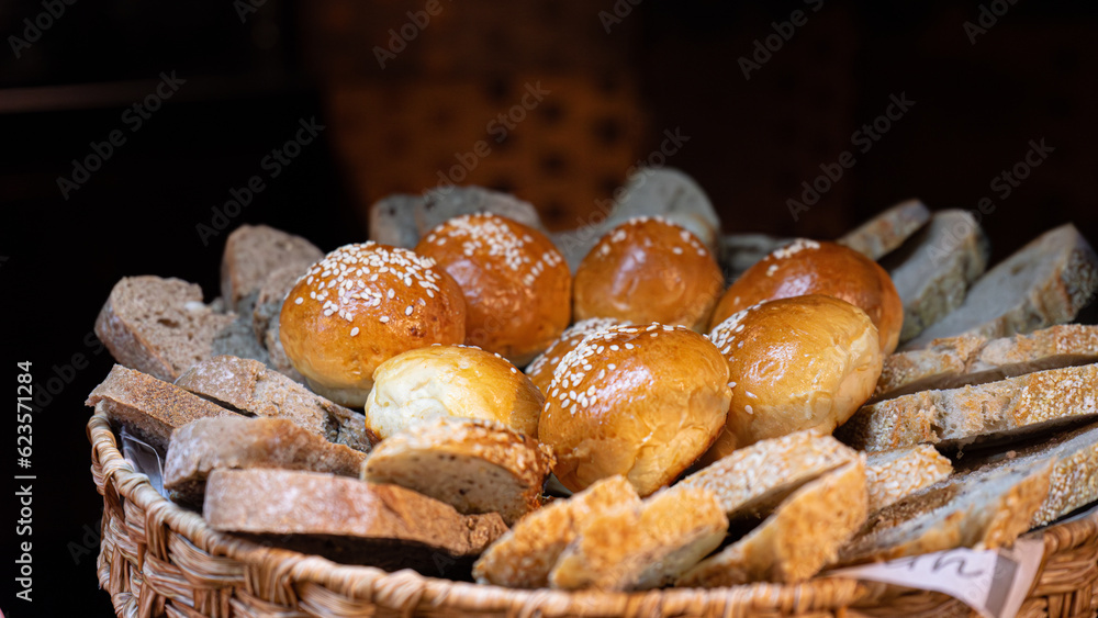 Freshly baked bread in hotel restaurant buffet