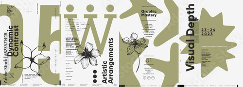 Typographic design and minimalistic background elements. A set of vector elements for designing posters, labels, banners.  Brochure template layout. Modern vector graphics.