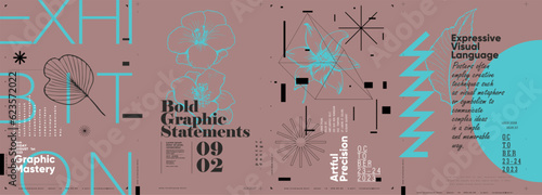Typographic design and minimalistic background elements. A set of vector elements for designing posters, labels, banners.  Brochure template layout. Modern vector graphics.