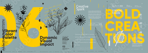 Typographic design and minimalistic background elements. A set of vector elements for designing posters, labels, banners.  Brochure template layout. Modern vector graphics.
