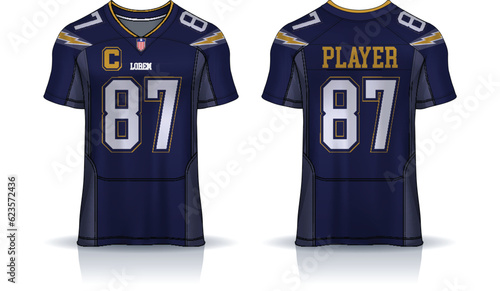 American Football jersey,t-shirt sport design template.uniform front and back view.	