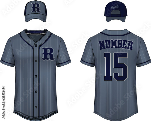 Baseball t-shirt design template, Sport jersey mockup. uniform front and back view.	