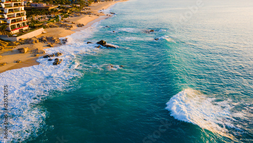 Aerial ocean and coastal beach view in Cabo 