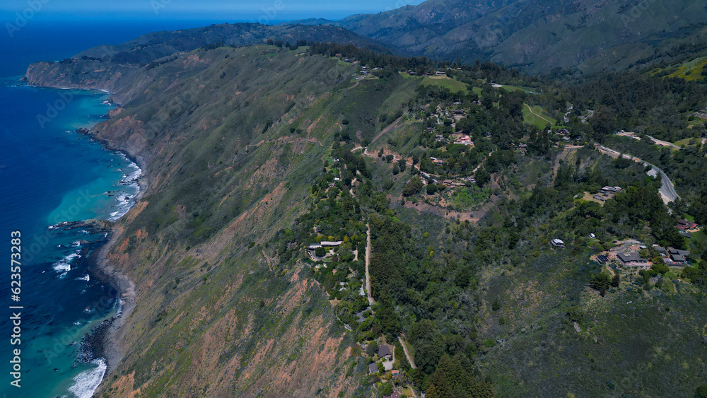 Aerial view of Pacific Highway California Coastline
