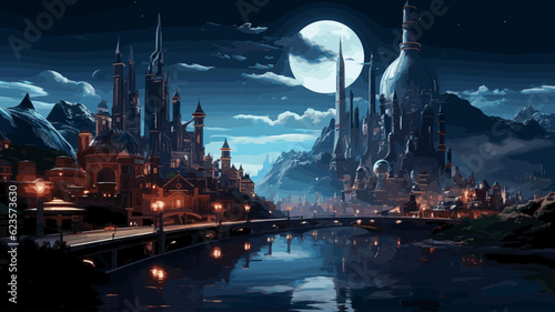night view of the fantasy city