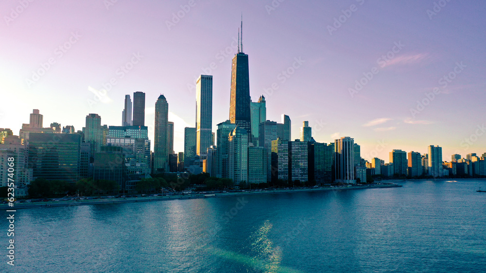 Fototapeta premium Aerial view of Chicago lakefront and city skyline