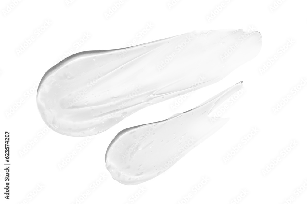 A large smear or drop of a transparent gel, serum. On an empty transparent background. A large smear or drop of a transparent gel, serum. On an empty transparent background.