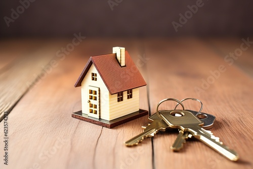 Miniature house and keychain with keys.
