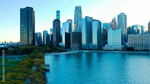 Aerial view of Chicago lakefront and city skyline © Aerial Drone Footage