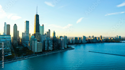 Aerial view of Chicago lakefront and city skyline