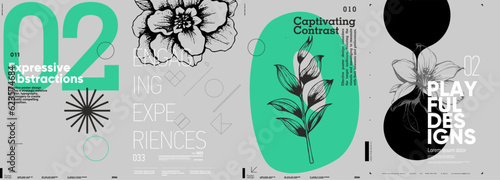 Typographic design and minimalistic background elements. A set of vector elements for designing posters, labels, banners.  Brochure template layout. Modern vector graphics.