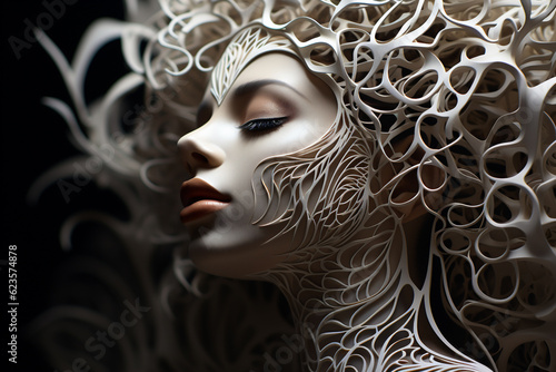 Modern Art Sculpture of beautiful woman, minimalistic photography, composition shot, studio lighting, peaceful atmosphere, modern style, smooth texture, aesthetic. AI Generative