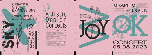 Typographic design and minimalistic background elements. A set of vector elements for designing posters, labels, banners.  Brochure template layout. Modern vector graphics.