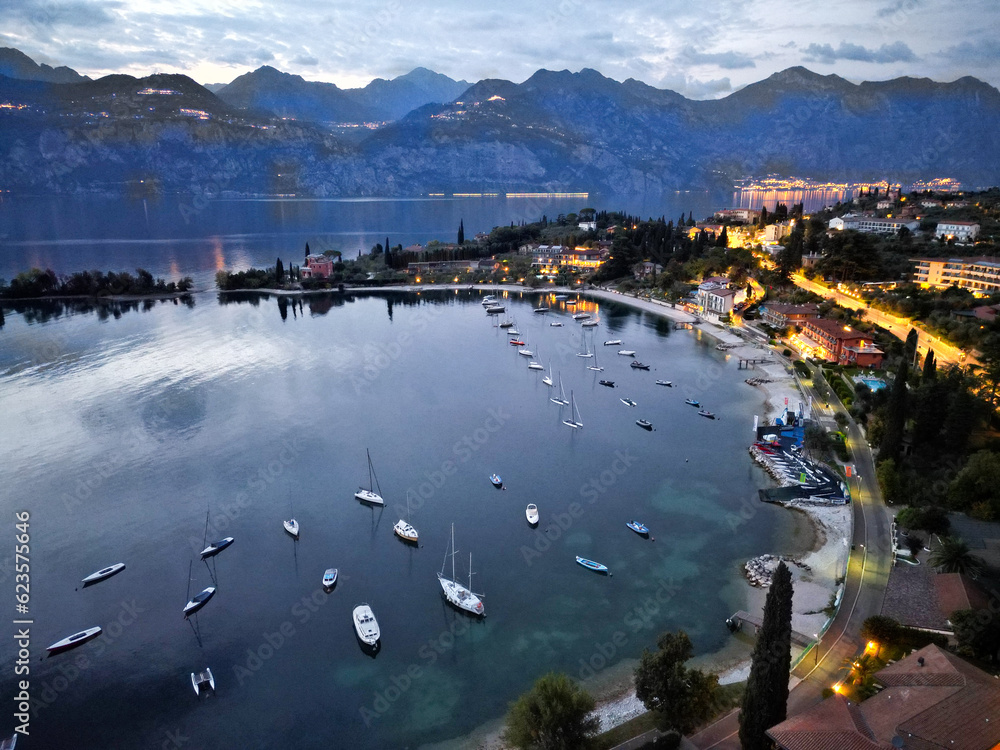 Aerial video view of lake Garda from Monte Baldo mountains in Italy