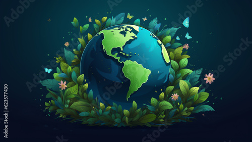 3D earth illustration  green nature environment  concept of ecology and sustainable development goals 