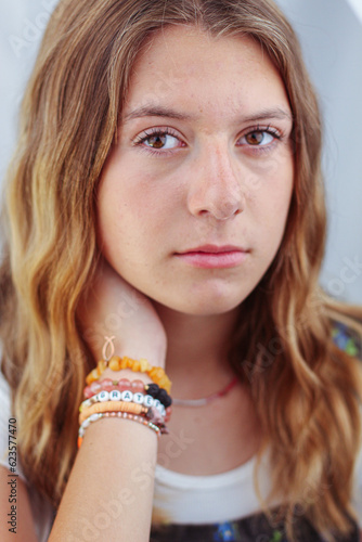 Dark Blonde Teenage Girl Close Ups White Background