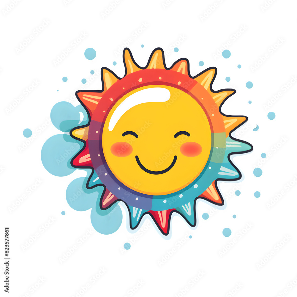 A charming and vibrant cartoon sun radiating joy and warmth. This delightful PNG illustration captures the essence of a cheerful sun, with its bright colors and playful design.