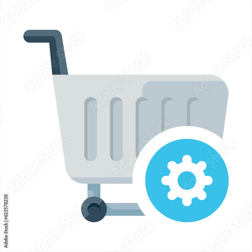 Cart Setting or Management Icon Concept.Shopping cart icon, commerce icon with settings sign. Shopping cart icon and customize, setup, manage, process symbol. Vector illustration