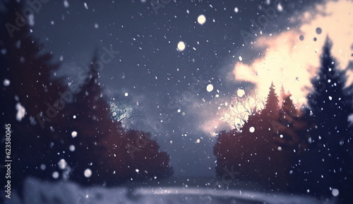 Abstract background with Christmas trees and snowflakes.Generative AI © Evgeniya Uvarova