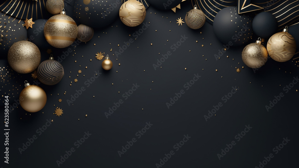 Naklejka premium Christmas and new year greeting card or background banner, empty space for copy text, festive design with decorative elements
