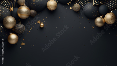 Christmas and new year greeting card or background banner, empty space for copy text, festive design with decorative elements