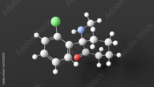 esketamine molecule, molecular structure, miscellaneous, ball and stick 3d model, structural chemical formula with colored atoms photo