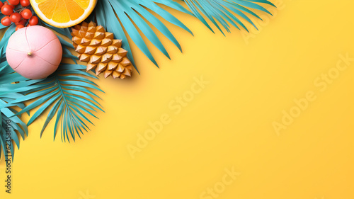 Summer style background banner or greeting card, festive design with decorative elements and copy space