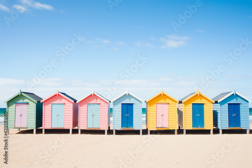 Beach huts on Brighton Beach, Melbourne, Australia. Travel background. © Anna