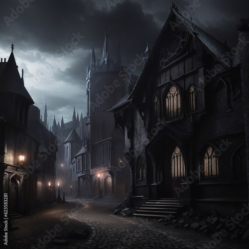 Generative Ai  Background Only  Dark Fantasy  Gothic Town  