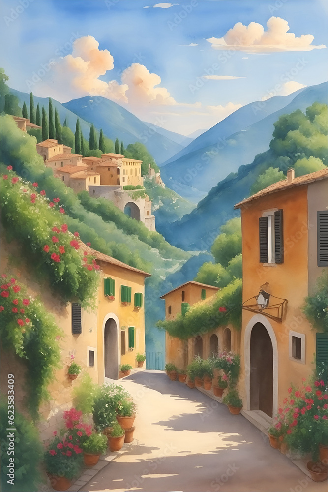 Italy lanscape. AI generated illustration