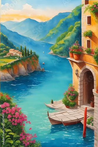 Italy lanscape. AI generated illustration