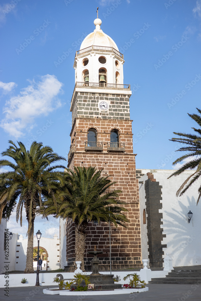 Church of our lady of Guadalupe or iglesia de nuestra senora de guadalupe, seen from the Plaza de la Constitution in Teguise, Lanzarote, Spain.