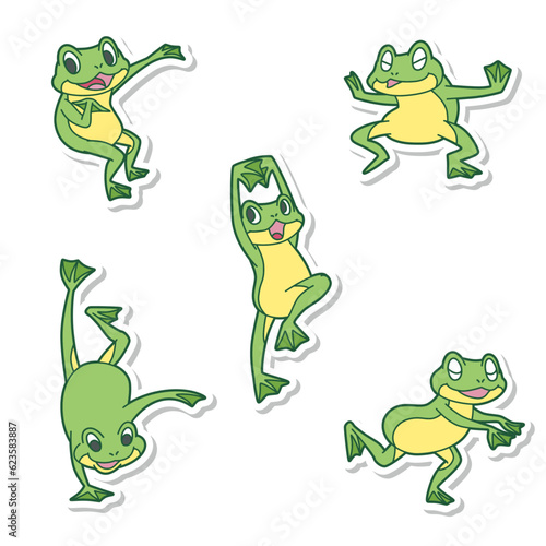 カエルのイラスト 5匹セット ラベル