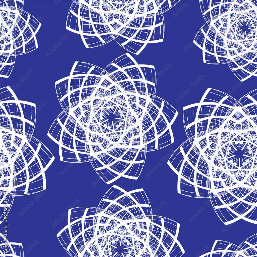 Seamless pattern of line art bright white stars blue background Seamless pattern of line art bright white stars blue background