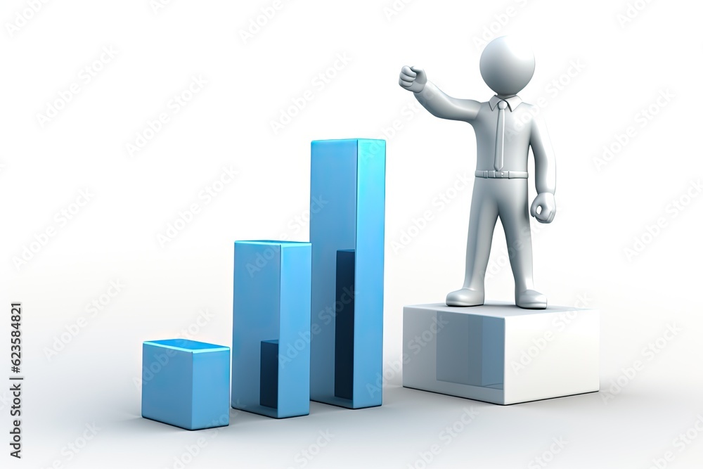 3d business person with graph, bullish, upward trend 3d business person with graph, bullish, upward trend