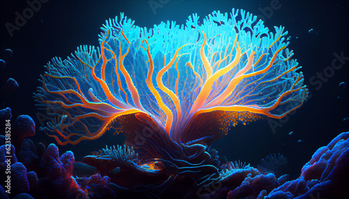 Bioluminescent coral at the bottom of the sea, created with ai tool  © SardarMuhammad