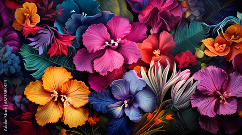 Brightly colored flower petals and blooms background
