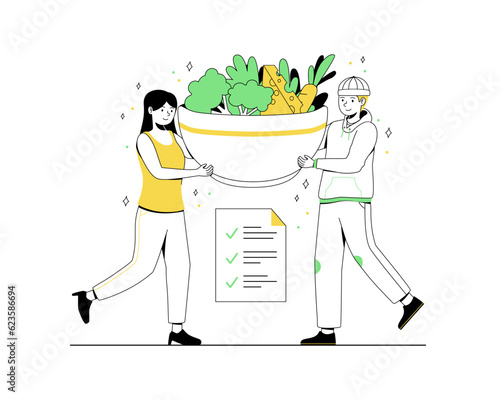 People planning a diet with fruit and vegetable vector concept illustration