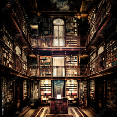 Vintage Charm: Captivating View of an Old Library - generative ai