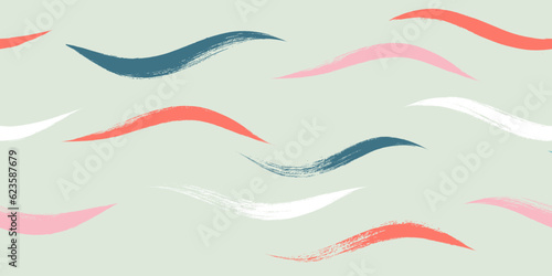 Seamless Wave Pattern, Hand drawn pink vector background. Wavy girly brush stroke, curly grunge paint lines, watercolor illustration