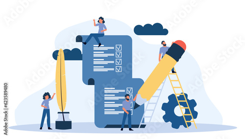 Financial community man and woman idea business concept with pencil and light bulb vector illustration. Flat character team partnership company assistance support. Success work banner solution office