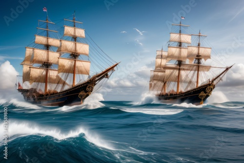 Pirate ships in the ocean © Universeal